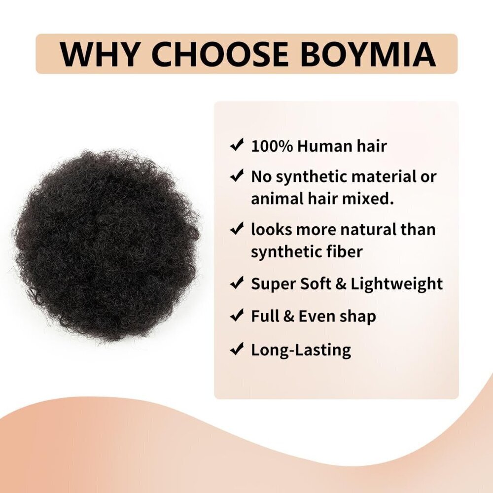Afro Puff Ponytail for Black Women - Natural Black 6 Inch 100% Human Hair Puff H - Picture 4 of 6